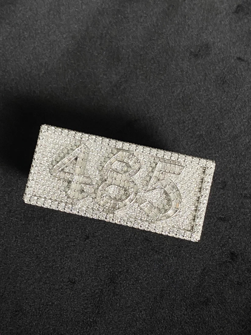 Custom iced out 485 diamond ring in white gold