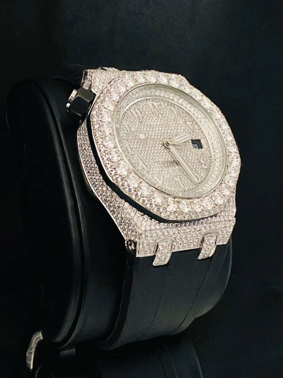 41MM Big Bezel Moissanite Watch With Black Silicon Strap
