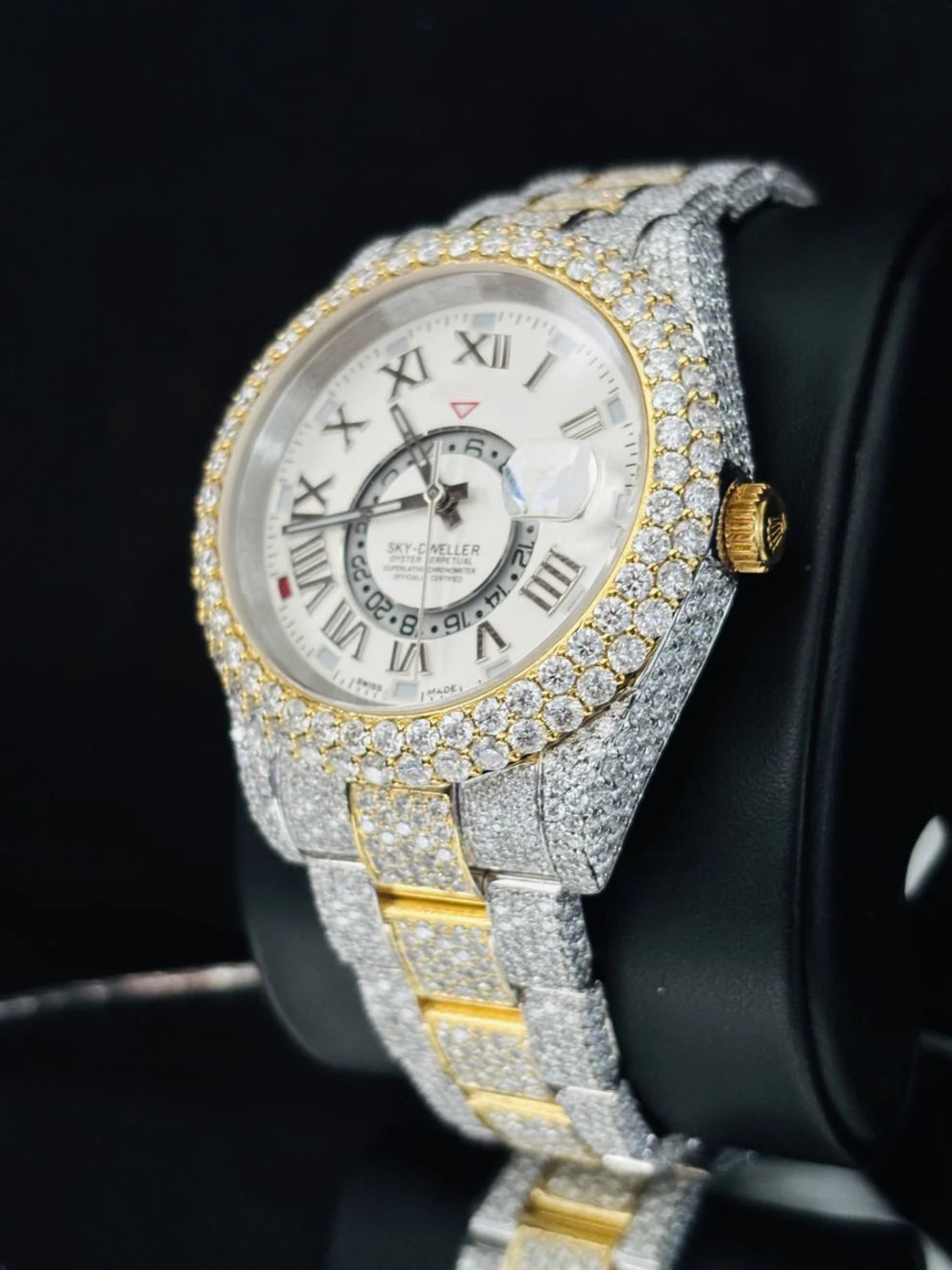 Sky Dweller Dial Roman Numerals Dual Tone Moissanite Watch