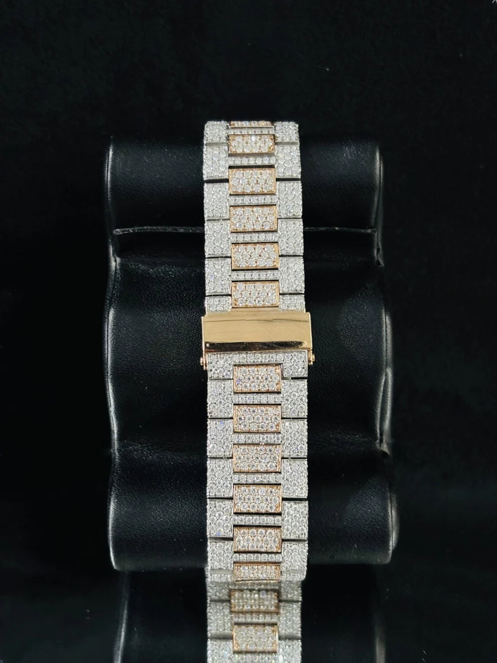 Two Tone Fully Studded Iced Out Moissanite Watch For Men