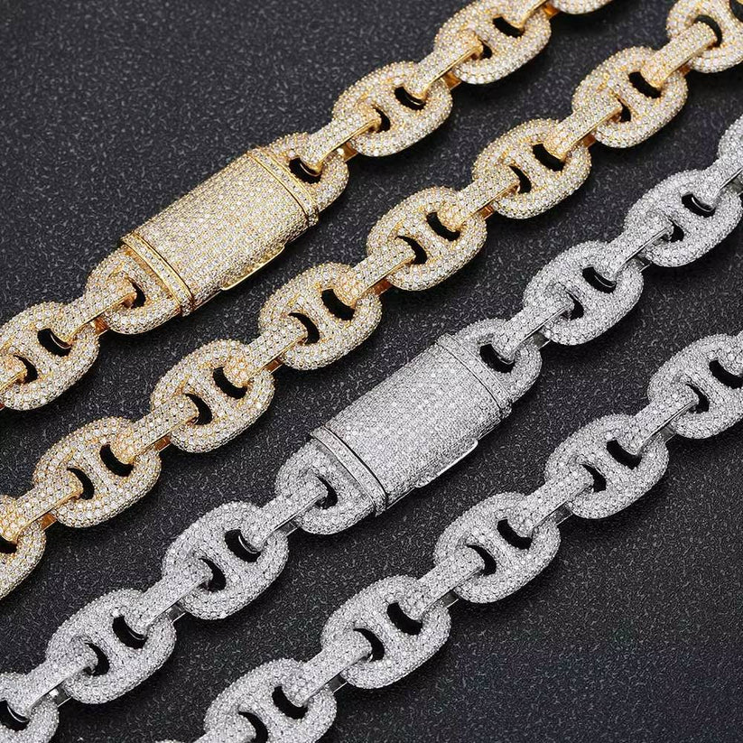 Men's iced out mariner link chain necklaces silver diamond encrusted jewelry