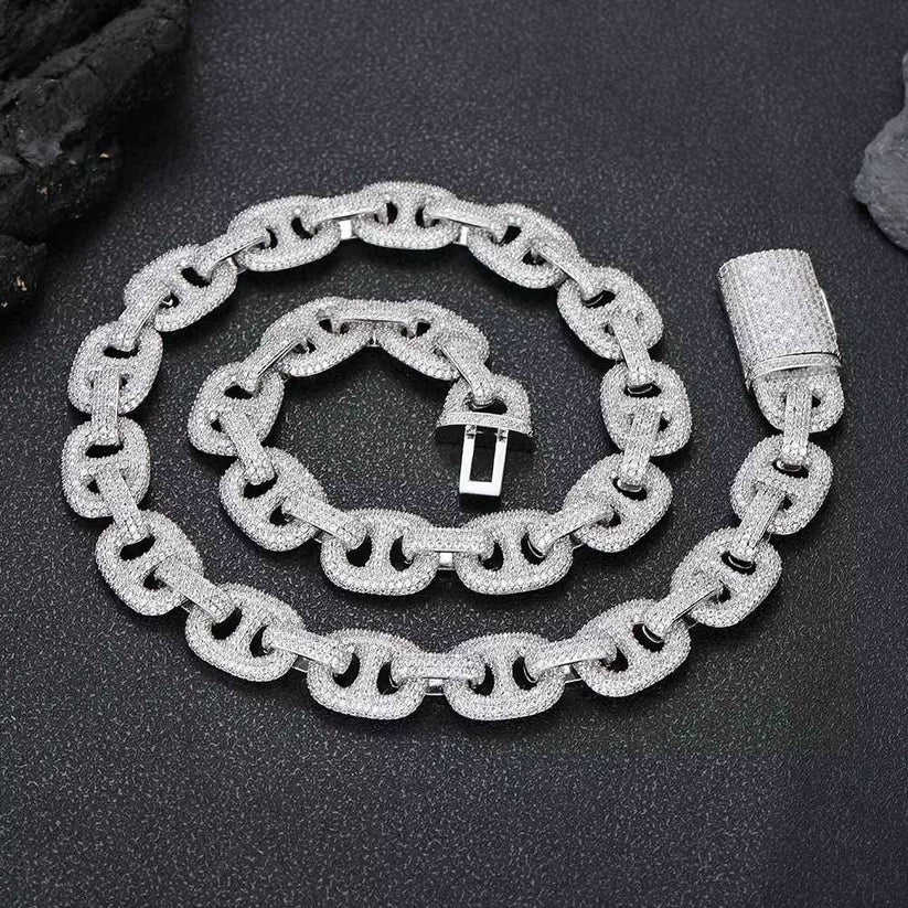 Silver iced out mariner puff link chain necklace for hip hop jewelry
