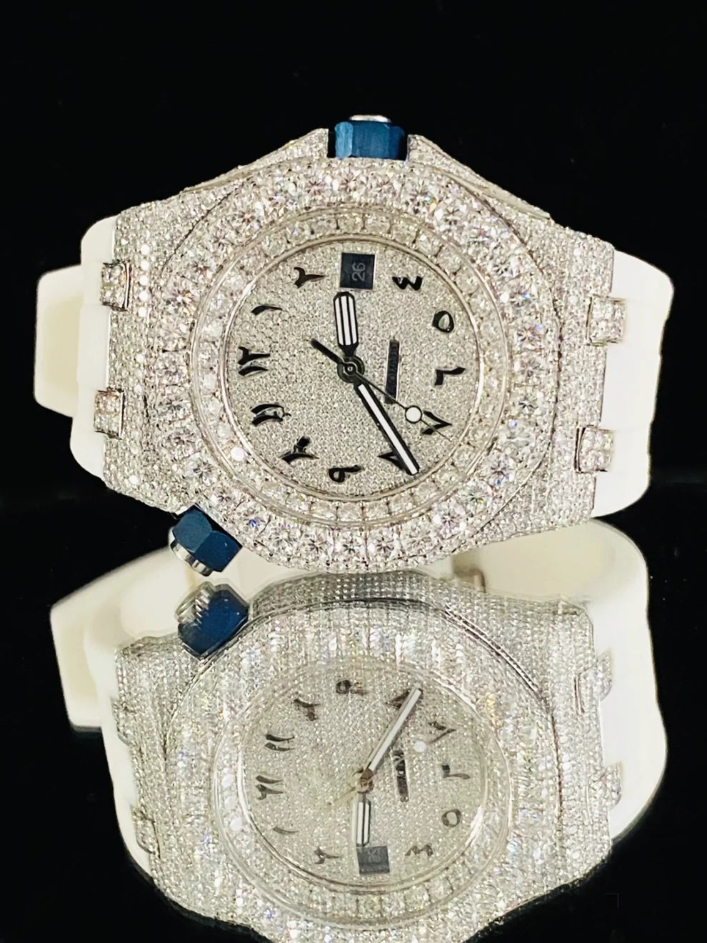 Stunning White Color Silicon Rubber Strap Moissanite Watch