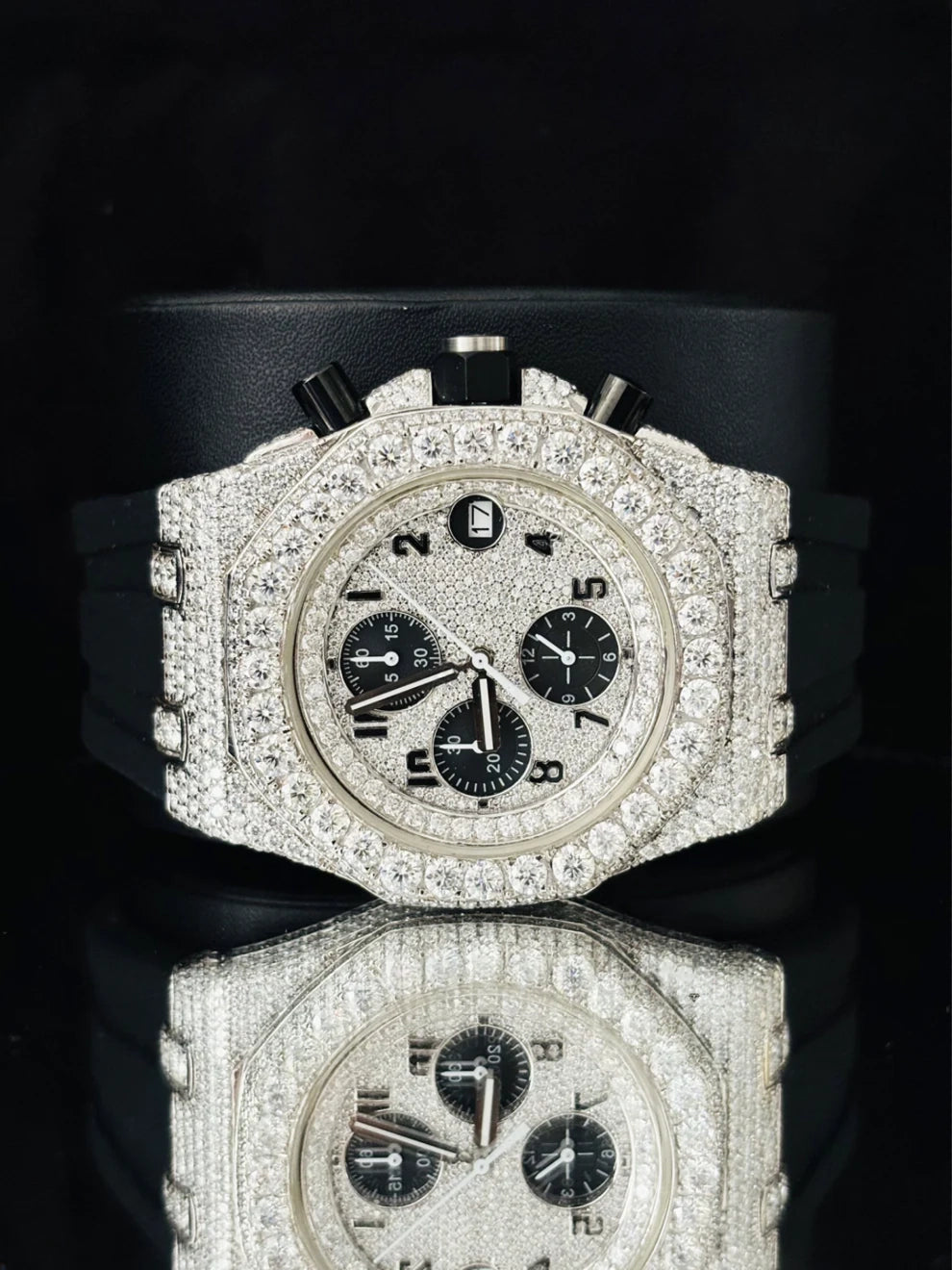 Multi Chronograph Rubber Straps Iced Out Moissanite Watch