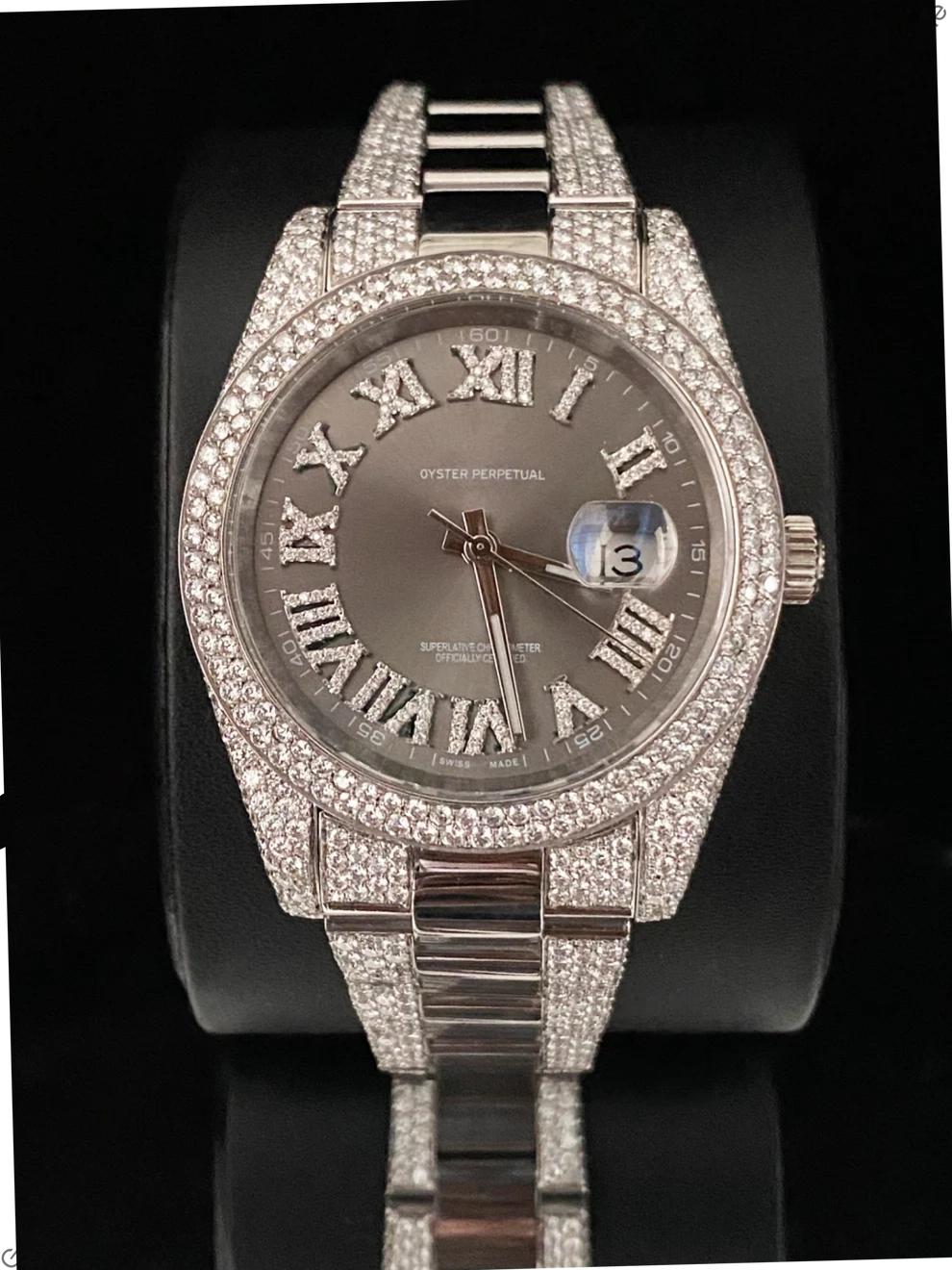 Men Luxury 41MM Gray Gradient Dial Moissanite Watch