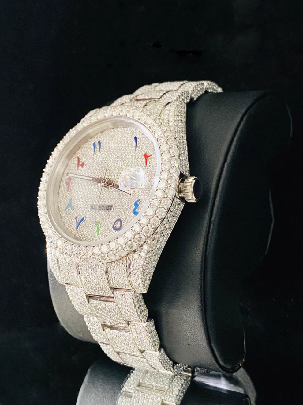 Colorful Number Moissanite Fully Iced Out Studded Watch