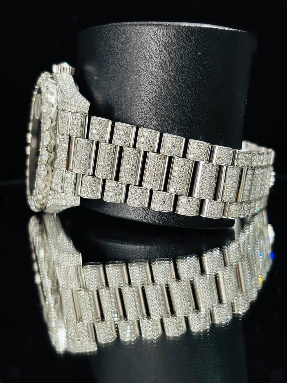 Black Dial Hip Hop Moissanite Diamond Stud Watch