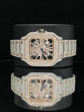 Men Dual Tone Fully Ice Out Skeleton Moissanite Watch