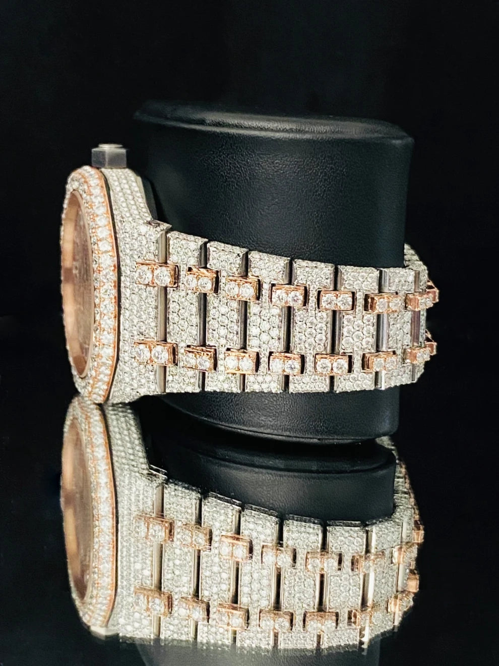 Two Tone Baguette Bar Fully Studded Moissanite Watch