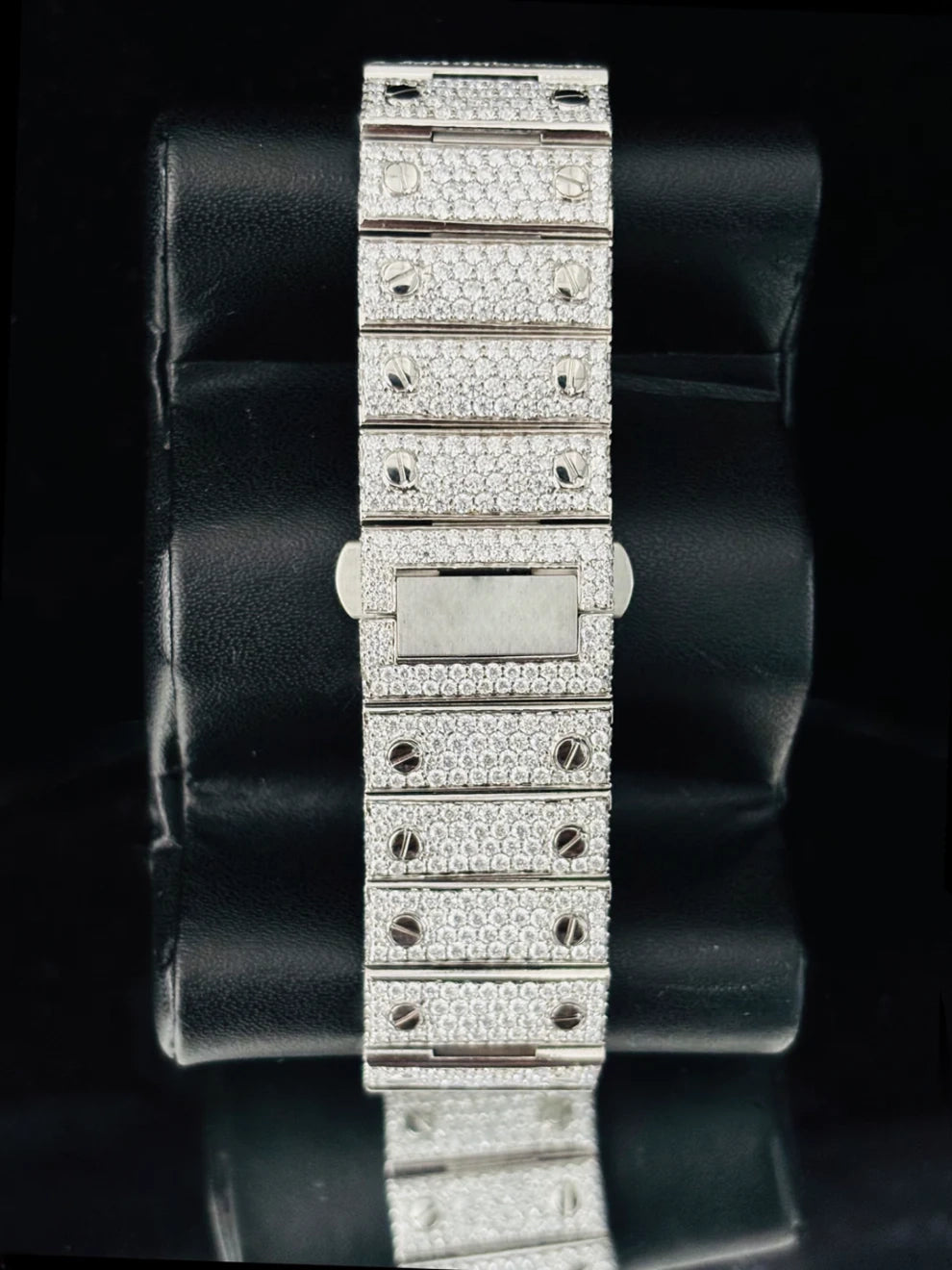 Fully Bust Down Roman Dial Stainless Steel Moissanite Watch