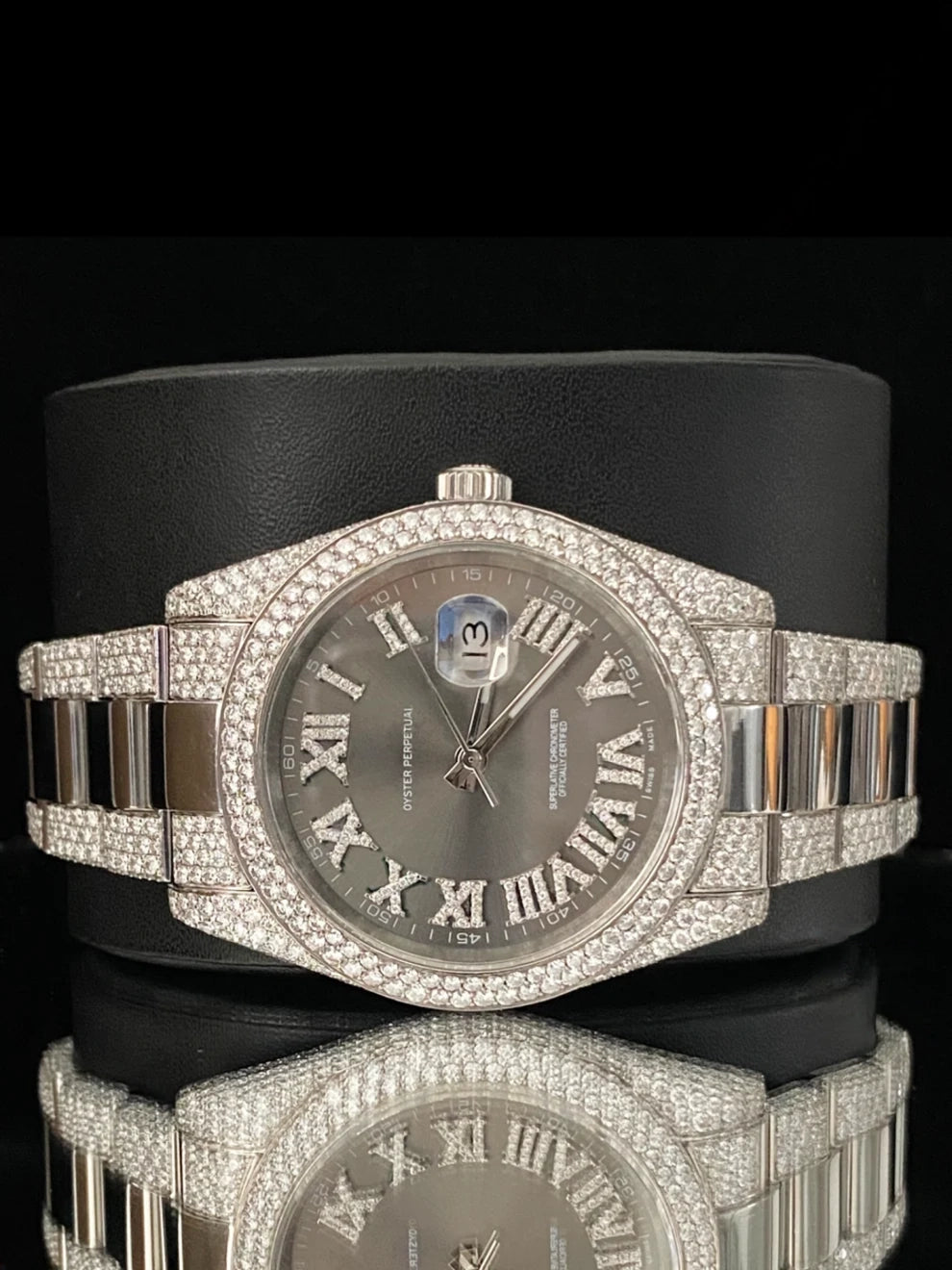 Men Luxury 41MM Gray Gradient Dial Moissanite Watch