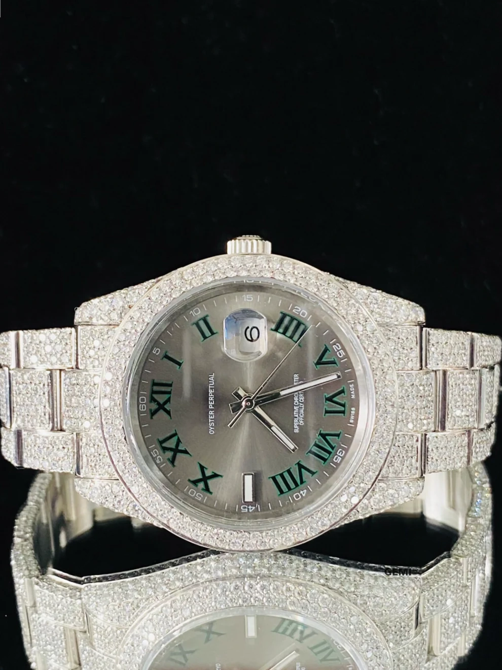 Luxury Men's Iced Out Green Roman Number Iced Watch