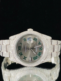 Luxury Men's Iced Out Green Roman Number Iced Watch