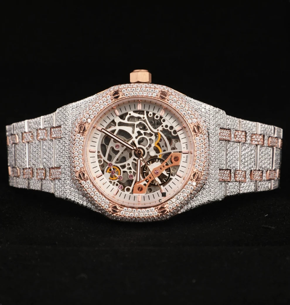 Men's 41MM Fully Studded Moissanite Iced Out Skeleton Watch