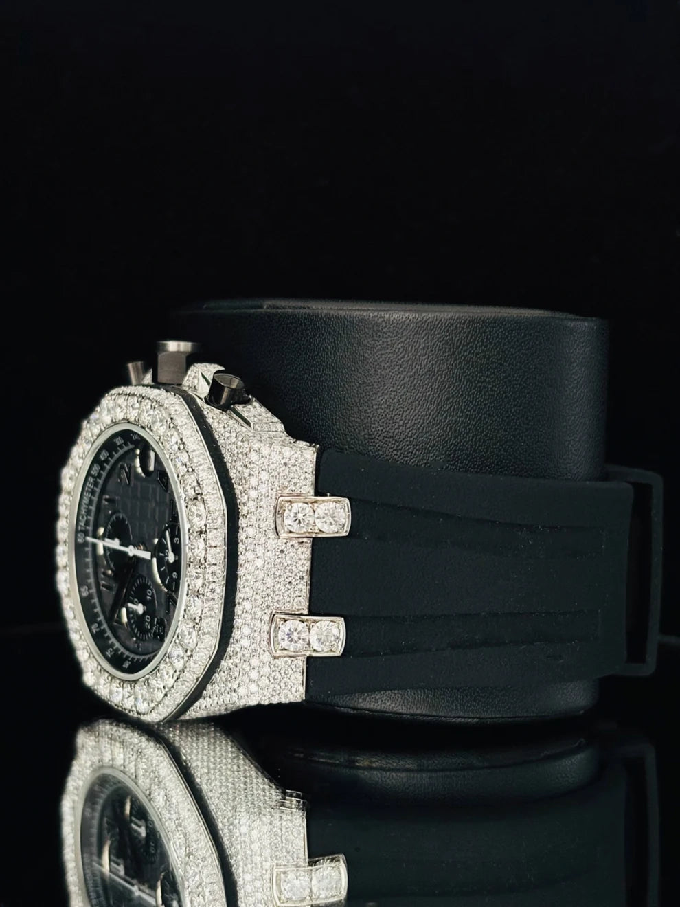 Black Dial Multi Chronograph Moissanite Diamond Watch