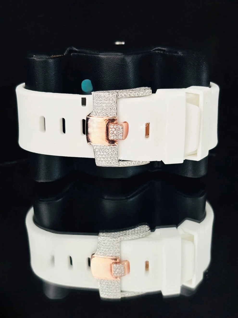 41MM White Rubber Strap Two Tone Multi Dial Moissanite Watch