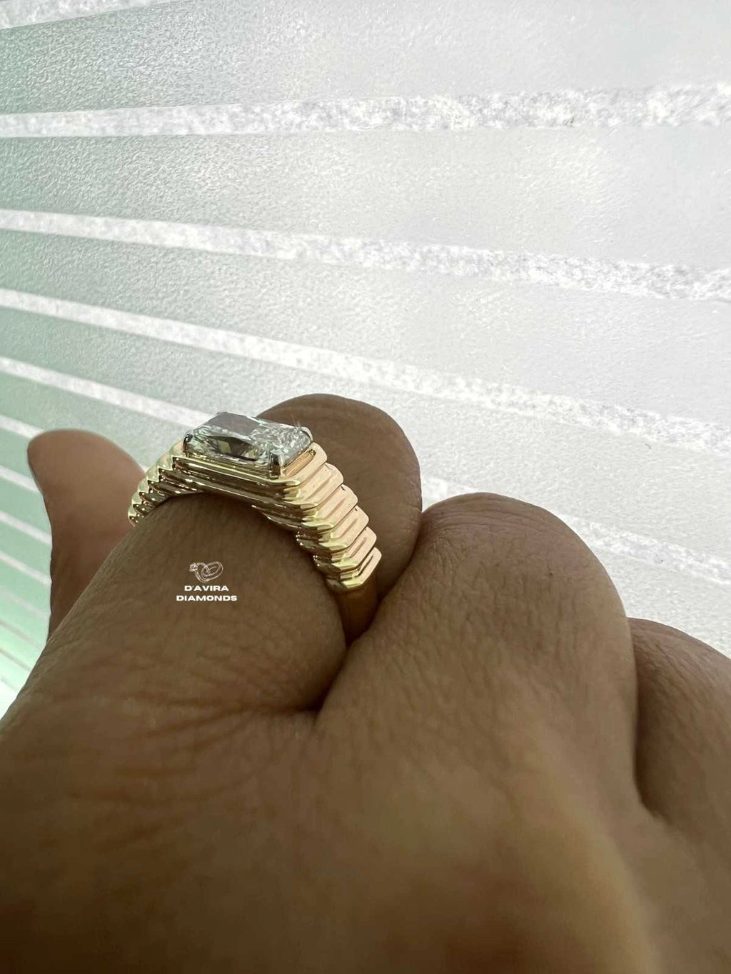 East West Elongated Cushion Cut Wedding Band For Men