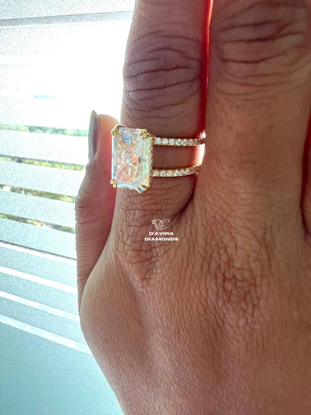 Radiant Cut Lab Diamond Double Shank Engagement Ring