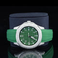 Green Silicon Belt Digit Dial Automatic Moissanite Wrist Watch