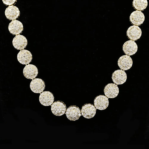 front view of the Men's yellow gold plated round cluster diamond chain jewelry