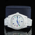 Stainless Steel Fully Iced Out Colorful Bar Diamond Baguette Watch