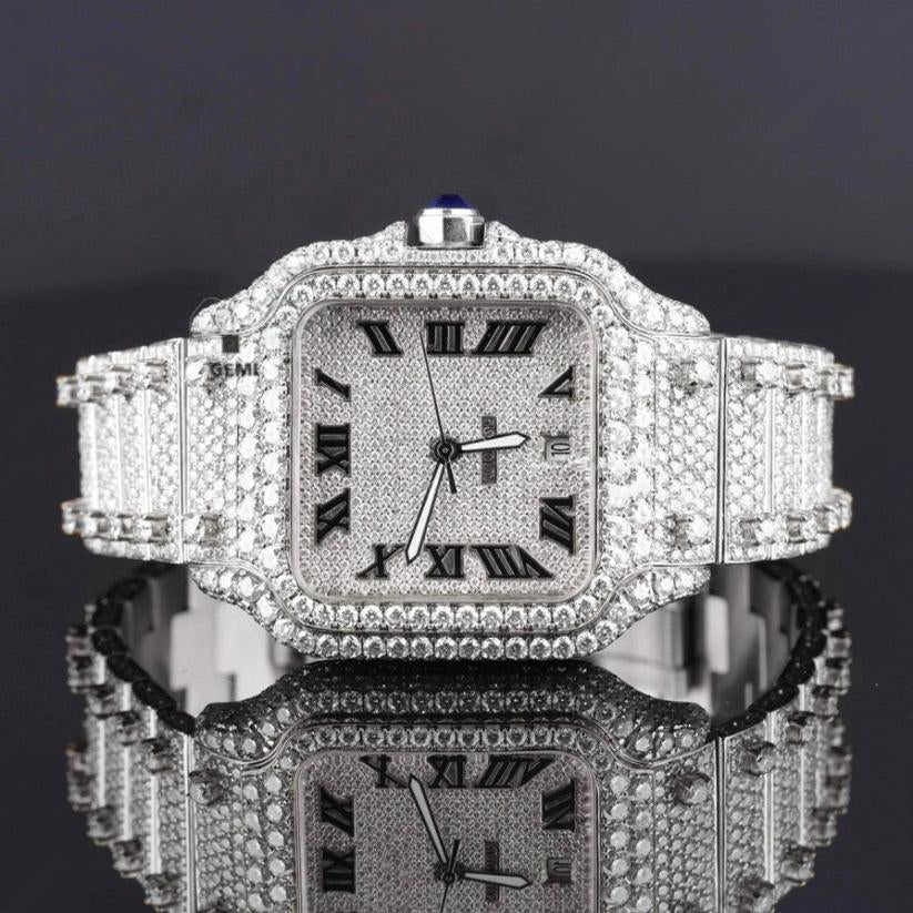 Men's Fully Iced Bust Down Moissanite Diamond Wrist Watch