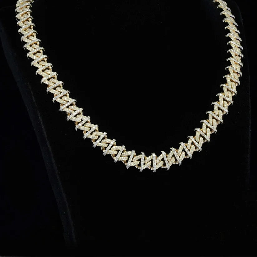 14k gold interlocking X link diamond chain necklace for men