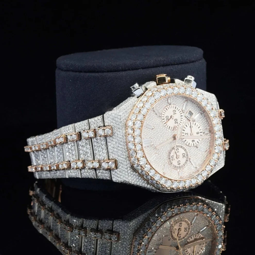 Men's Two Tone VVS Moissanite Fully Diamond Watch For Gift