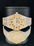 Two Tone Arabic Number Fully Studded Moissanite Watch