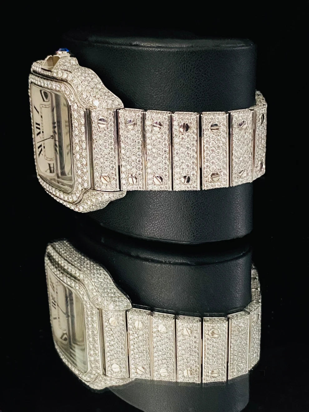 Roman Number Fully Ice Out Moissanite Watch for Men's