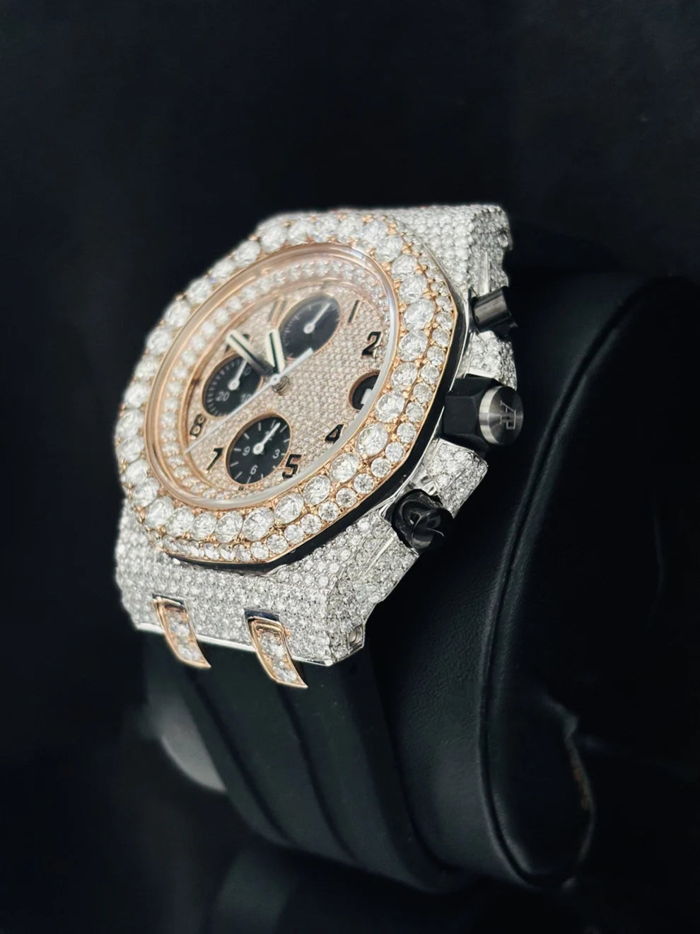 Stainless Steel Rose Gold Plated Moissanite Watch for Men