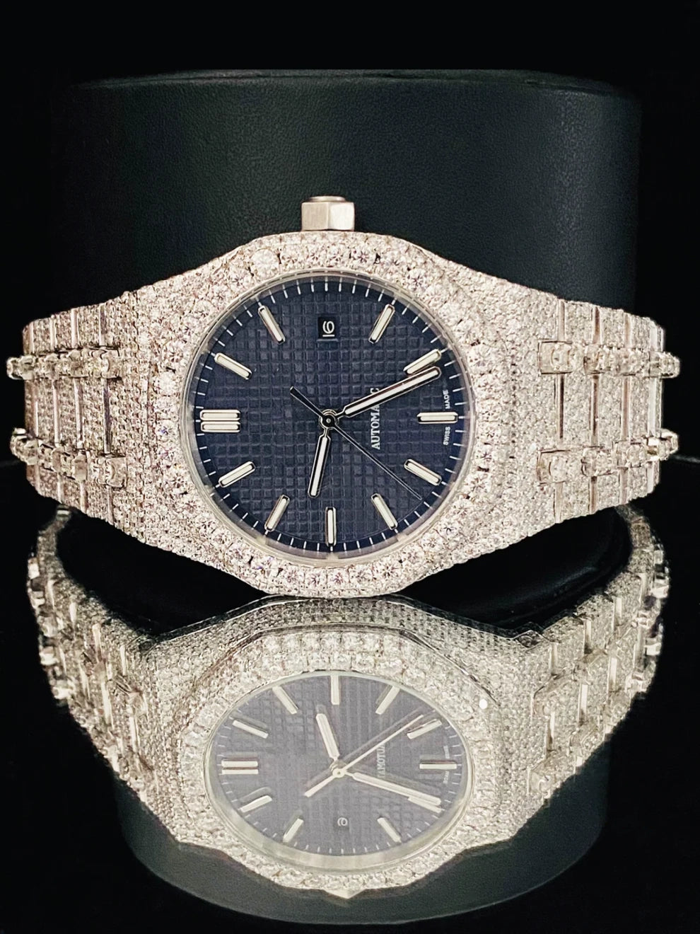 VVS Big Bezel Royal Blue Dial Moissanite Watch for Men's