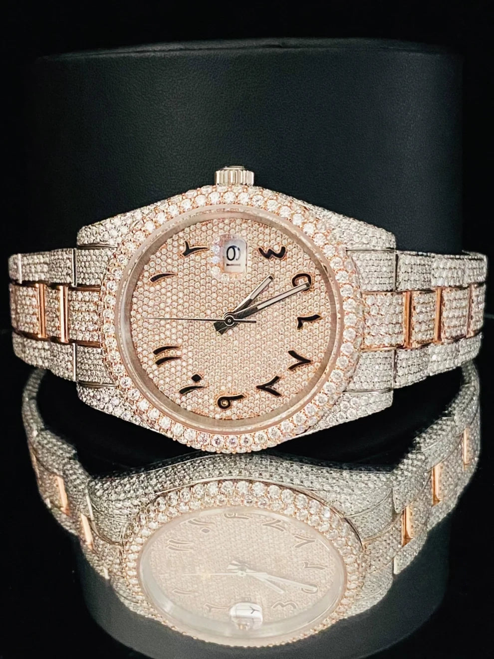 Men's Arabic Number Two Tone Fully Ice Moissanite Watch