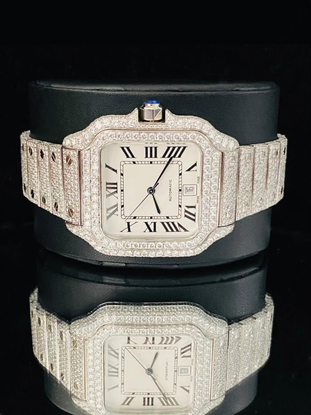 Roman Number Fully Ice Out Moissanite Watch for Men's