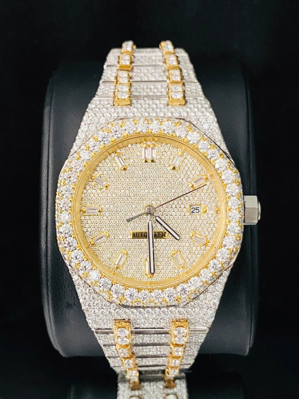Men's Baguette Bar Fully Studded Rapper Moissanite Watch