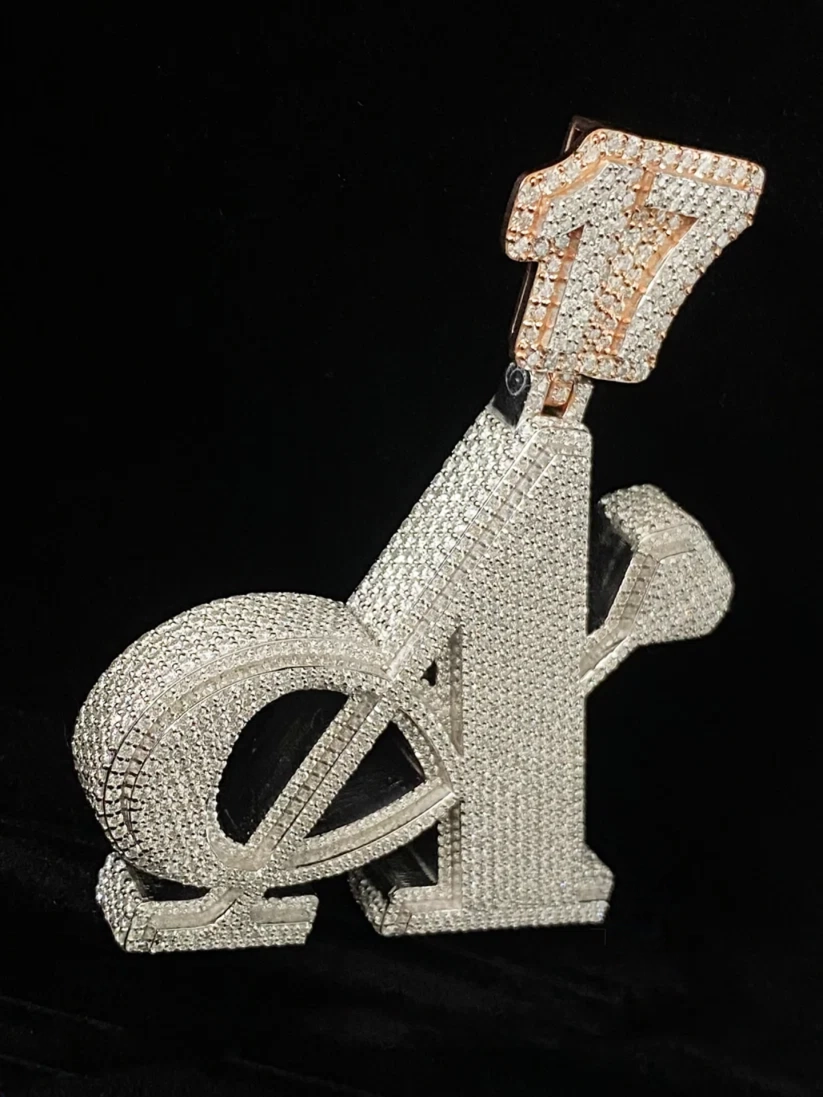 Luxury men's iced out moissanite letter A jewelry pendant with custom 17 bail