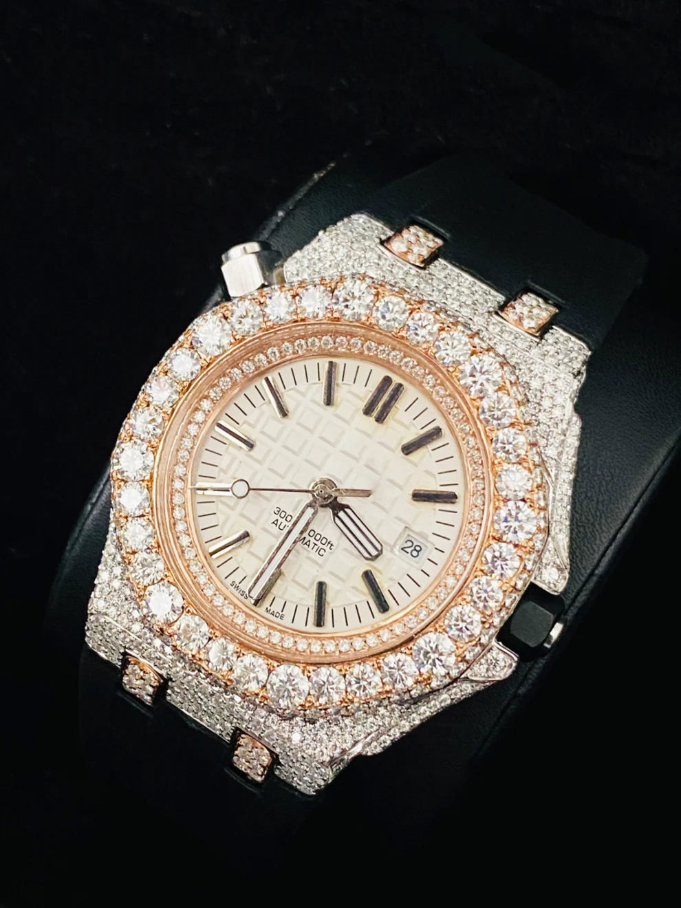 Black Silicon Strap Iced Hip Hop Moissanite Bling Watch