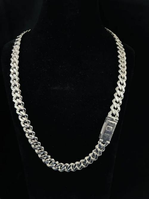 Sterling silver Cuban link chain necklace with a box lock clasp 