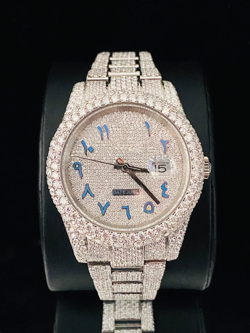 Fully Iced Out Arabic Dial Moissanite Diamond Watch