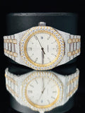 White Dial Two Tone Moissanite Diamond Studded Watch