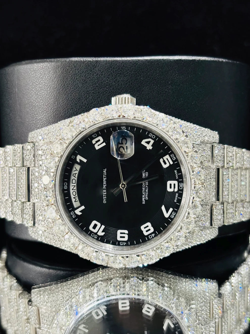 Black Dial Hip Hop Moissanite Diamond Stud Watch