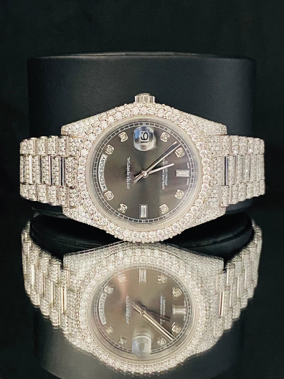 Men's Black Dial Moissanite Fully Iced Out Watch For Men