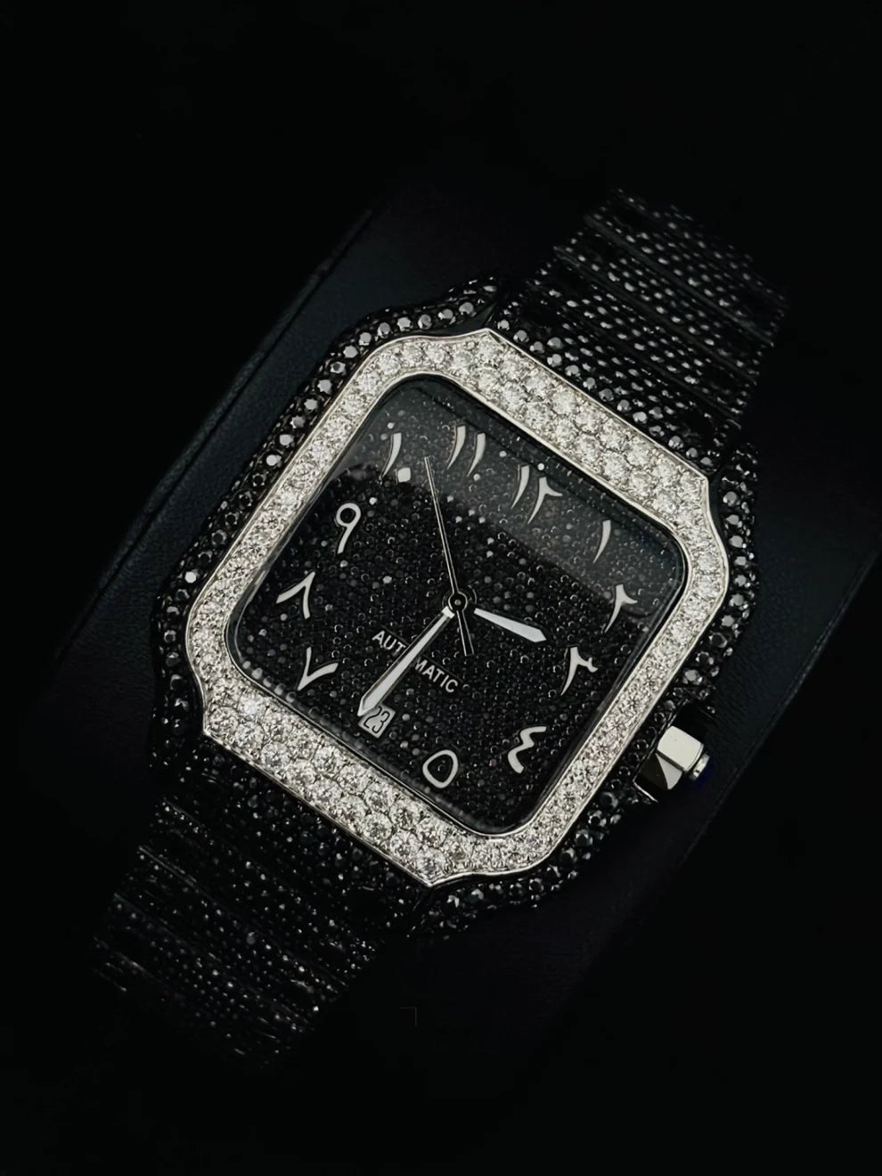 White & Black Diamond Arabic Number Automatic Watch