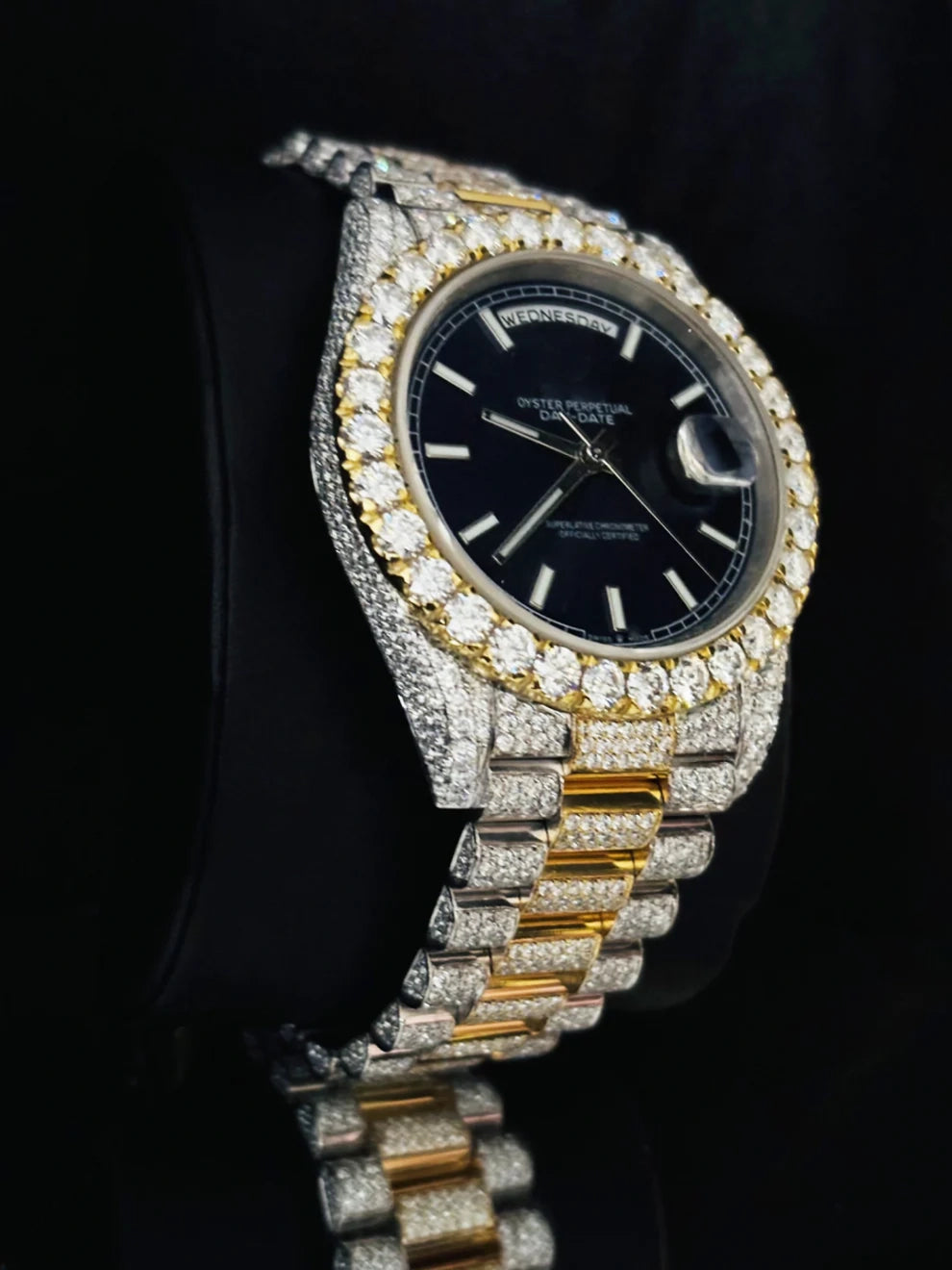 Luxury Men Stainless Steel Blue Dial Bust Down Watch