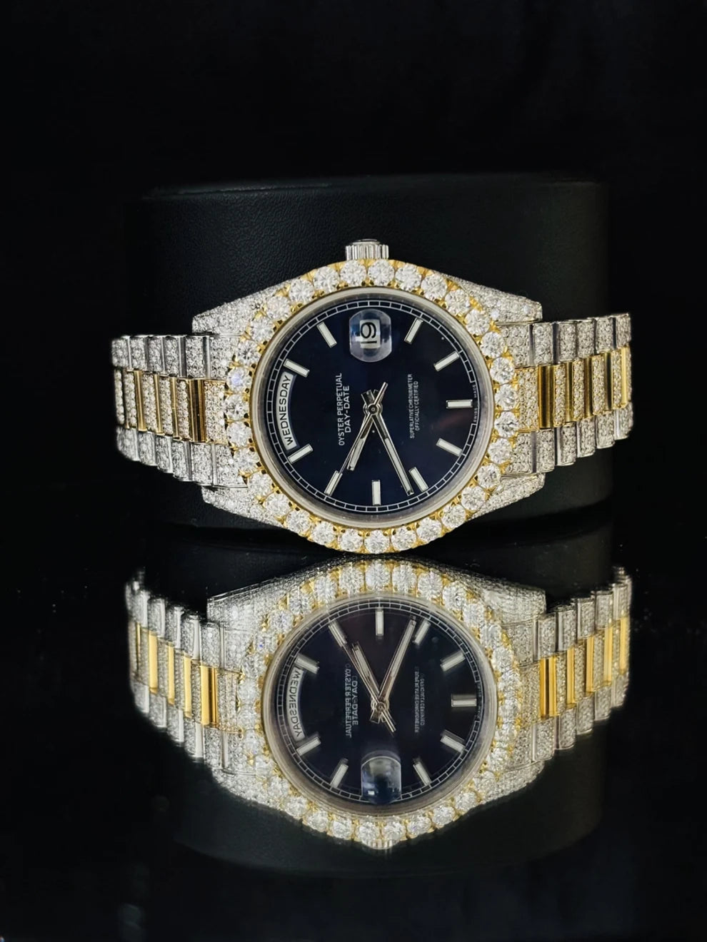 Luxury Men Stainless Steel Blue Dial Bust Down Watch