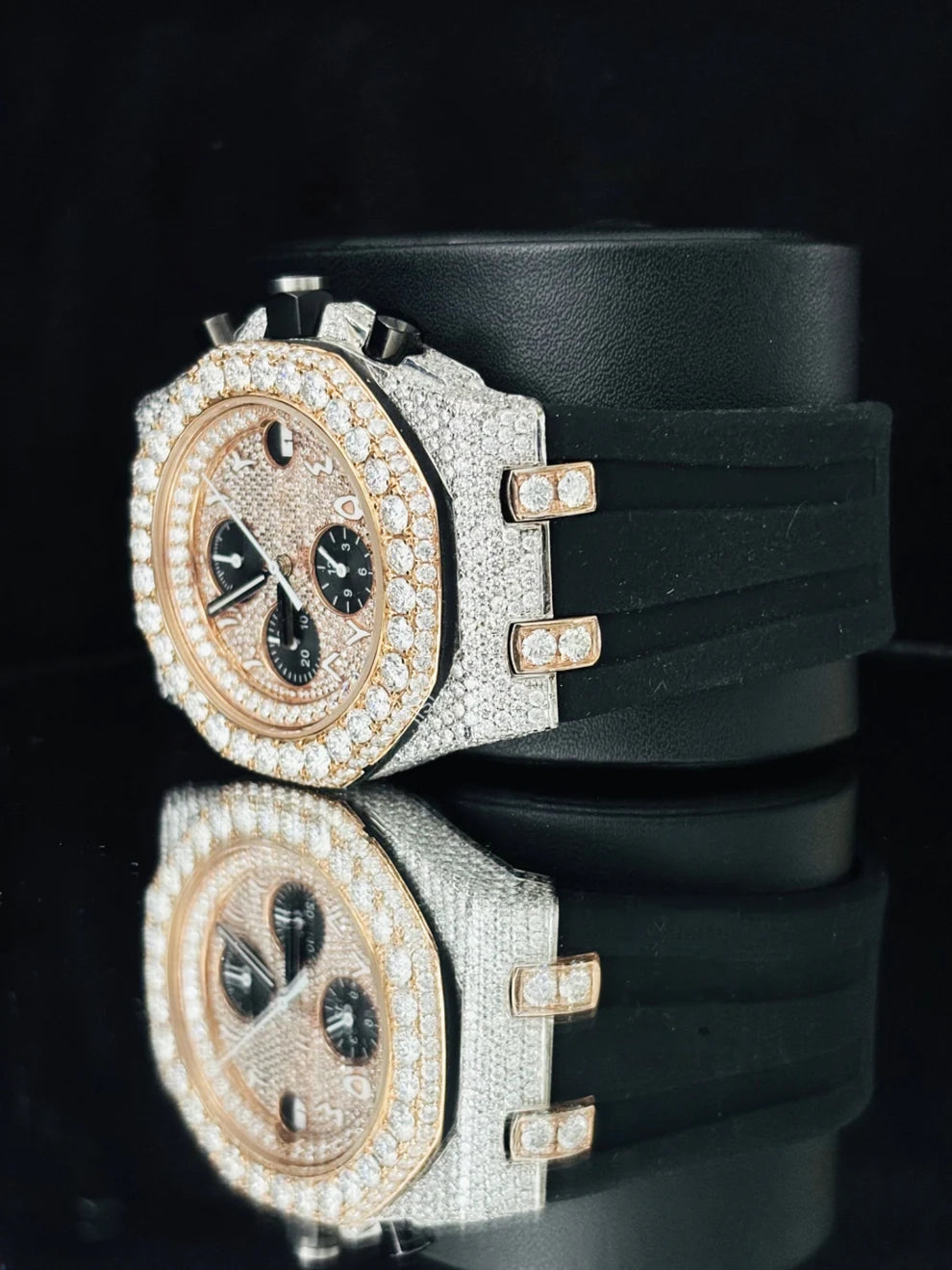 Black Rubber Straps Chronograph Moissanite Iced Out Watch
