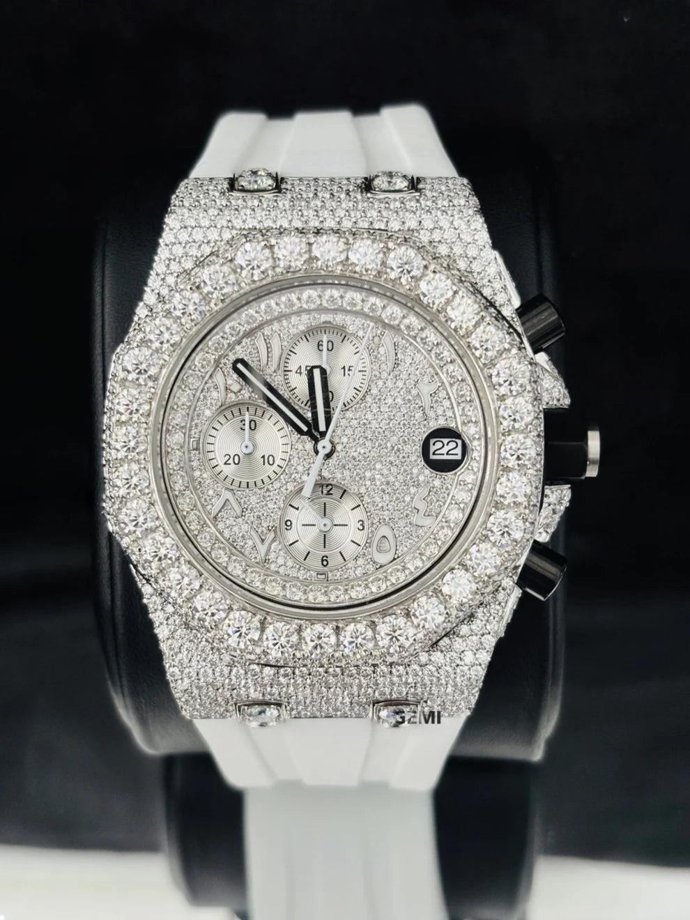 White Multi Chronograph Big Bezel Iced Out Moissanite Watch