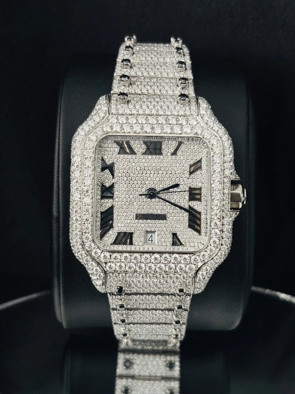 Roman Dial Fully Studded Moissanite Diamond Watch