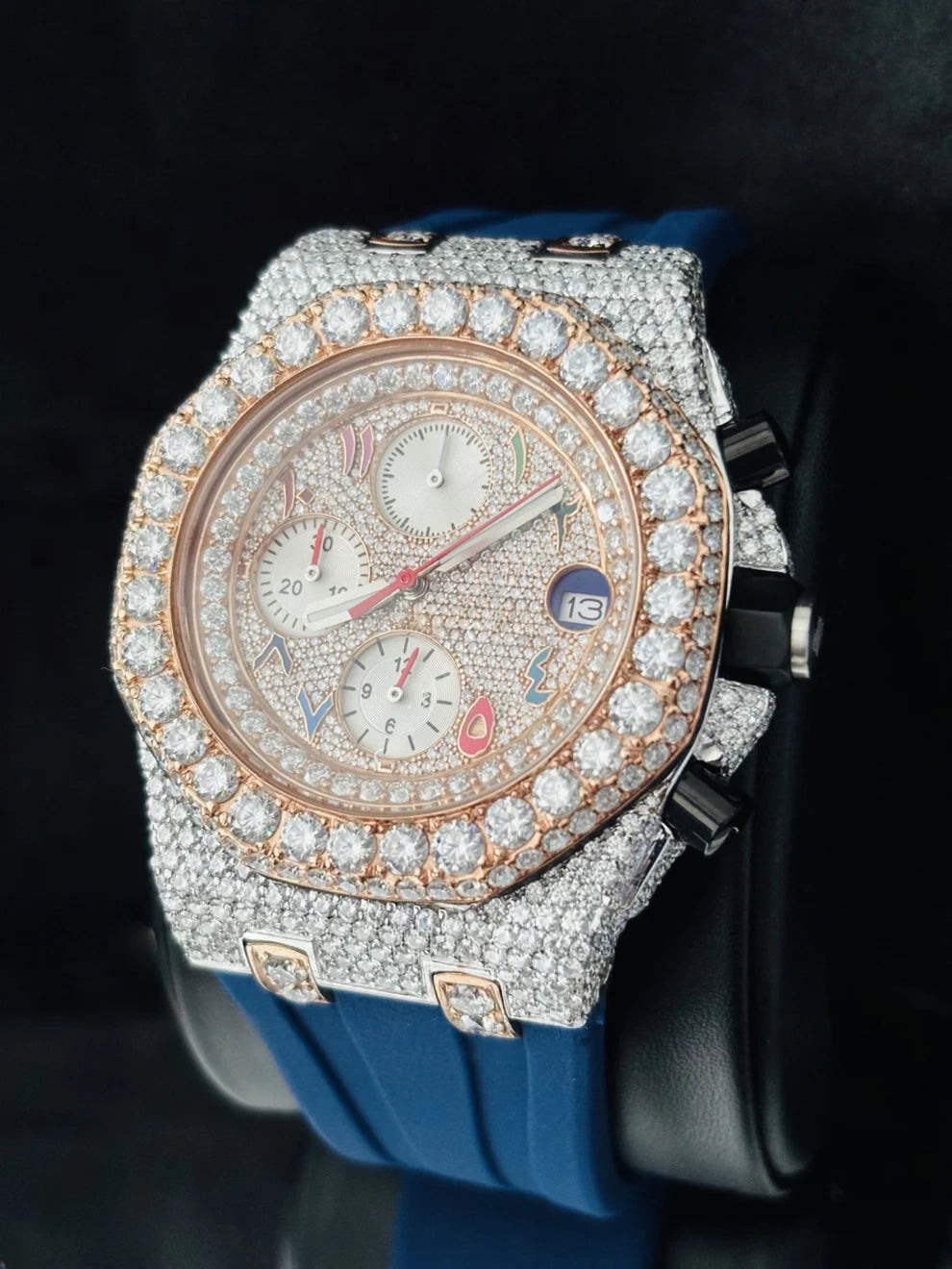 Rose Gold Plated Colorful Arabic Number Moissanite Watch