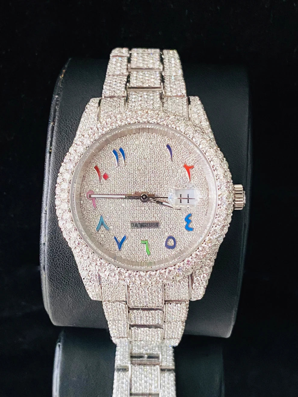 Colorful Number Moissanite Fully Iced Out Studded Watch
